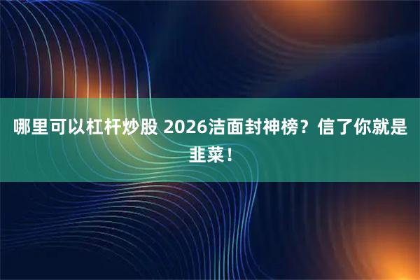 哪里可以杠杆炒股 2026洁面封神榜？信了你就是韭菜！